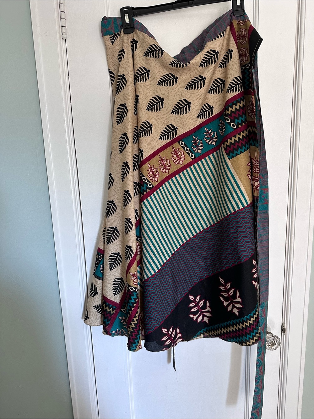 Bohemian Patchwork Wrap Skirt - Teal, Black & Cream